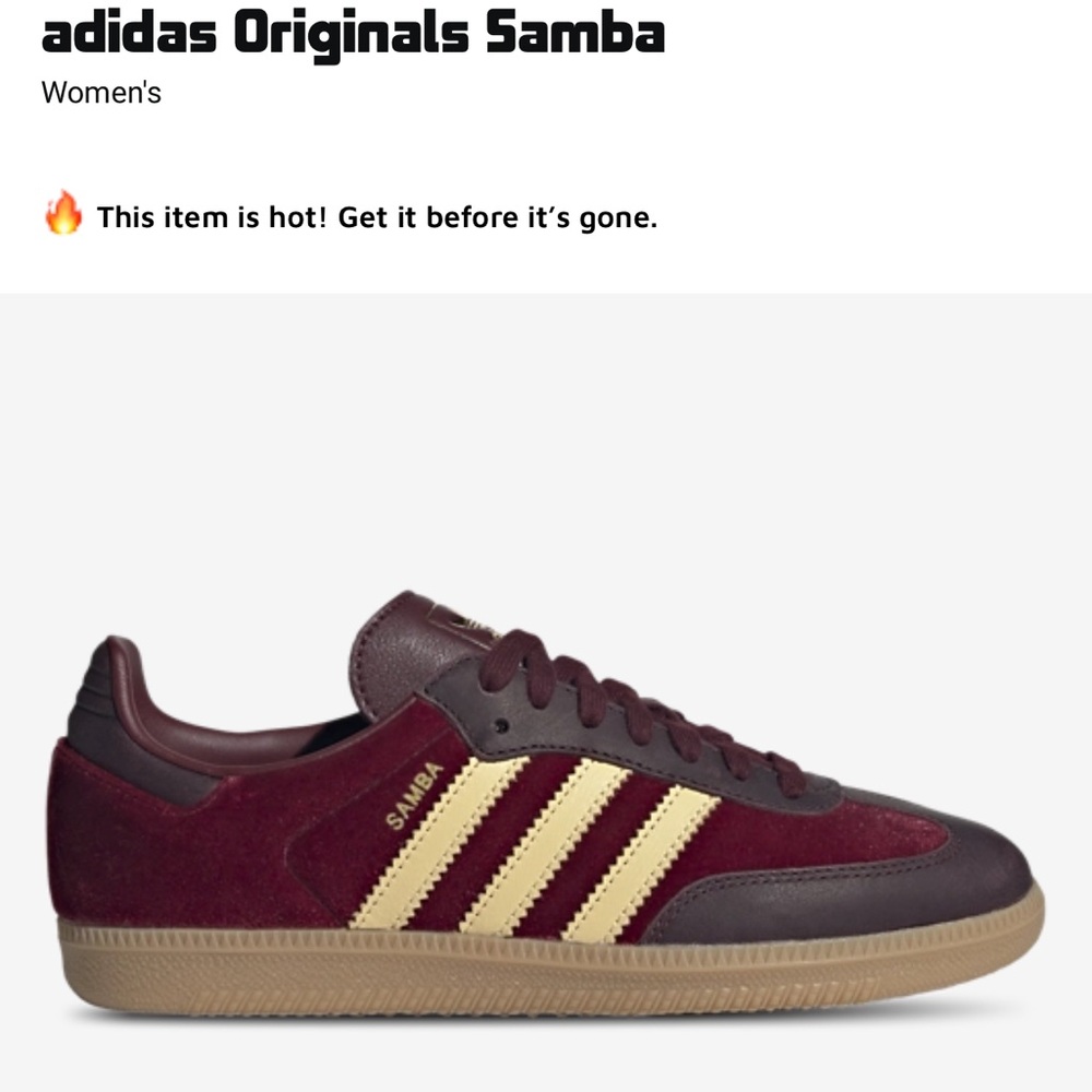 adidas Originals Samba Women's Sneakers - Burgundy and Beige